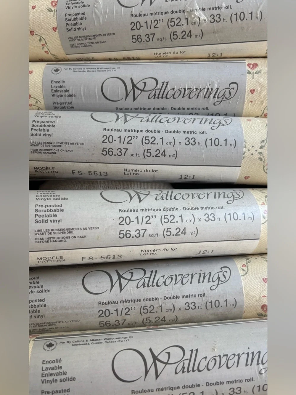 Wallcoverings red hearts wallpaper 8 rolls two the plastic opened